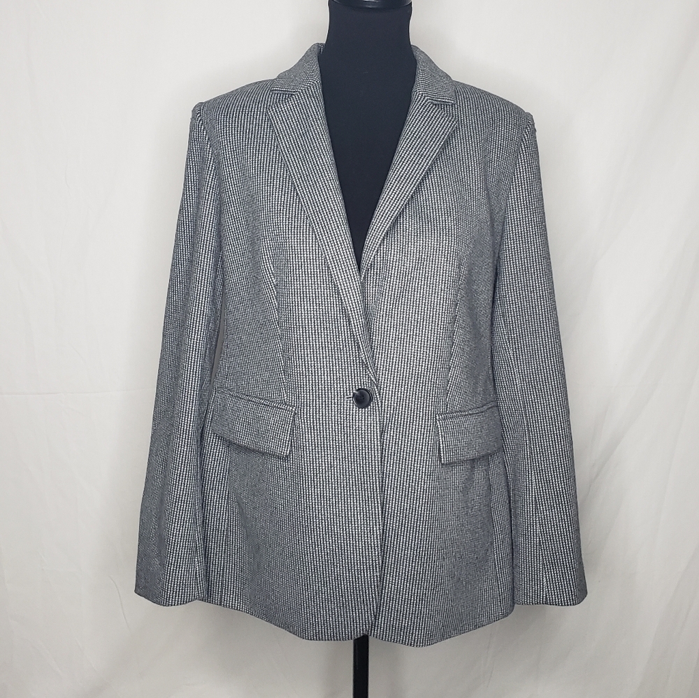 Loft Herringbone Elbow Patch One Button Blazer Jacket Size 8 Academia Career